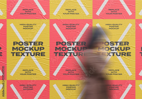Urban Street Outdoor Glued Poster Advertising Texture Mockup Template on Wall