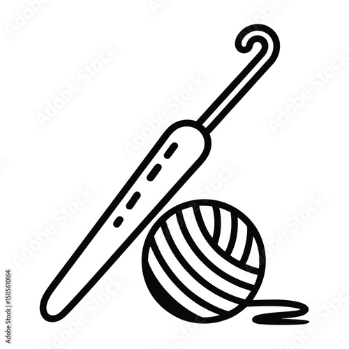 Crochet Hook Icon, Vector, Illustration, Outline, Line Art, Silhouette, Logo, White Background.