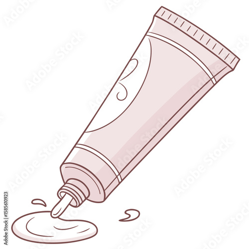 Illustration of a pink tube with cream being squeezed out onto a white surface with simple design