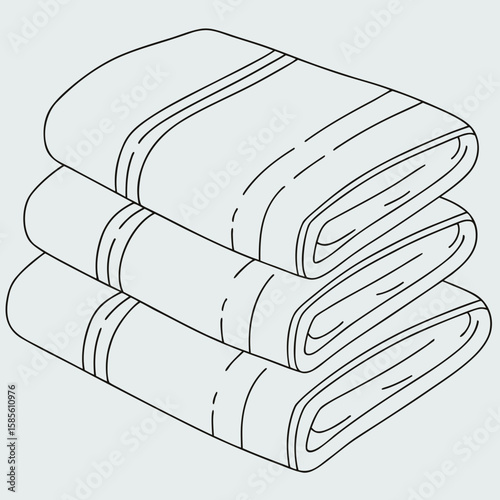 A simple line drawing of a neatly stacked pile of three folded towels with subtle stripe details shown
