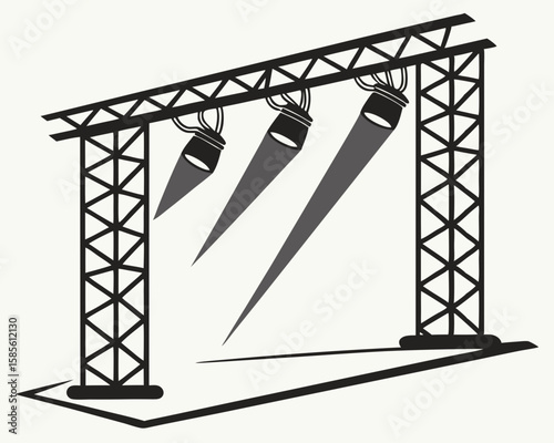 Stage lighting equipment illustration depicting stage lights and support structures