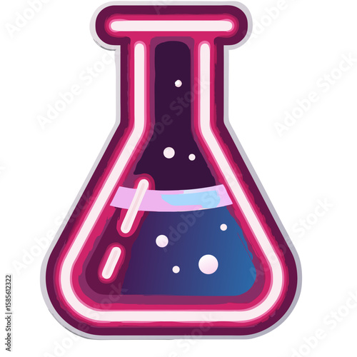 Vector SVG Icon of Neon Style Laboratory Flask with Liquid in Flat Design for Scientific and Educational Use