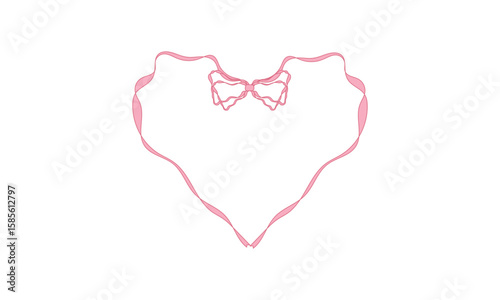 Coquette ribbon frames with bow in heart shapes, Trendy art for bachelorette party and wedding invitations, Whimsical lace borders in simple crayon and sketch style vector isolated on transparent back