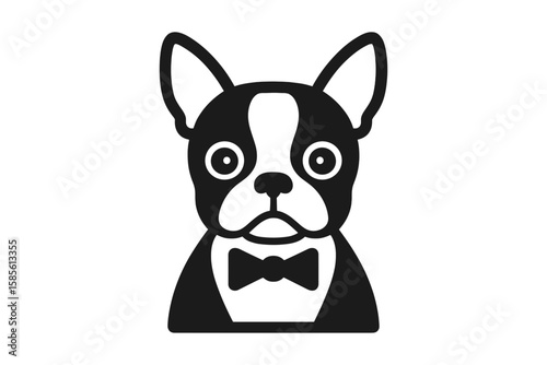 Vector Illustration of Boston Terrier Wearing a Tuxedo Bow Tie