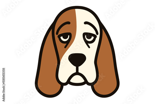 Vector Illustration of Basset Hound Dog Face with Droopy Eyes