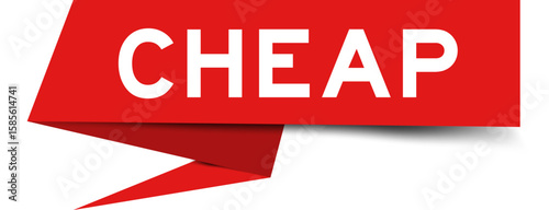 Red color speech banner with word cheap on white background