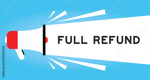 Color megaphone icon with word full refund in white banner on blue background