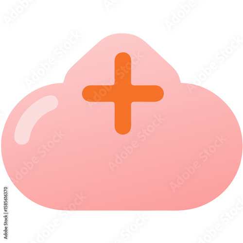 Vector Minimalist SVG Icon of Cloud with Plus Sign in Flat Style Featuring Soft Pink Gradient Bright Colors for Web and App Interface Design