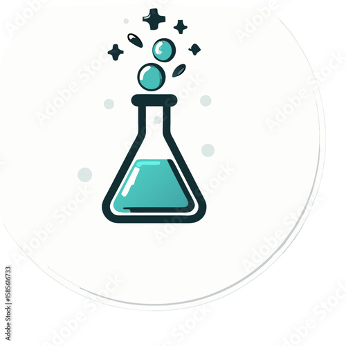 Minimalist Vector SVG Icon of Laboratory Flask with Bubbles in Modern Flat Style for Scientific and Educational Use