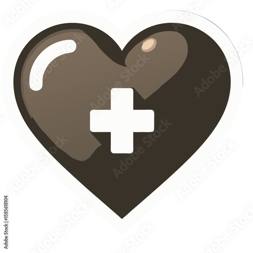 Minimalist Vector SVG Heart Icon with Plus Sign in Flat Style Featuring Monochrome Brown Tones