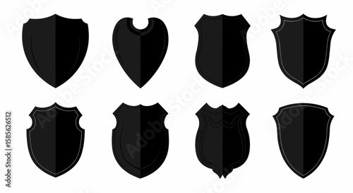 Collection of Shield Silhouette Designs for Digital Security, Protection and Symbolism