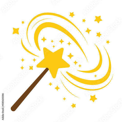 Magical yellow star wand creating swirling light trails and sparkling stars