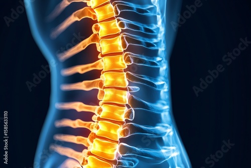 Healthy human spine glowing with highlighted vertebrae, medical concept of back health and spinal anatomy