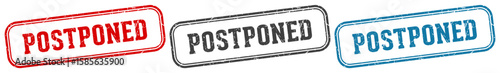 postponed stamp. postponed rectangular stamp set isolated on white background