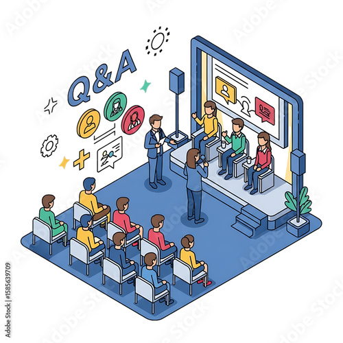 Seminar or conference setting with audience and Q\&A session.