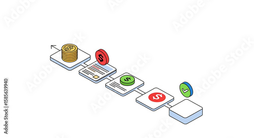Approval process with icons representing steps in decision-making.