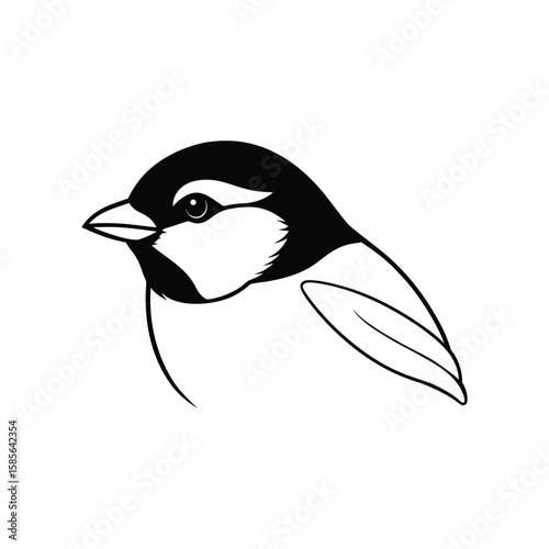 a chickadee bird head line art silhouette vector illustration on white background