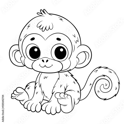 Doodle Vector Illustration of a Monkey in Cartoon Style. Isolated on white background. Perfect for animal-themed design projects, stickers and coloring book.