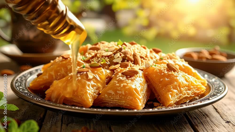 Honey drizzled flaky pastries