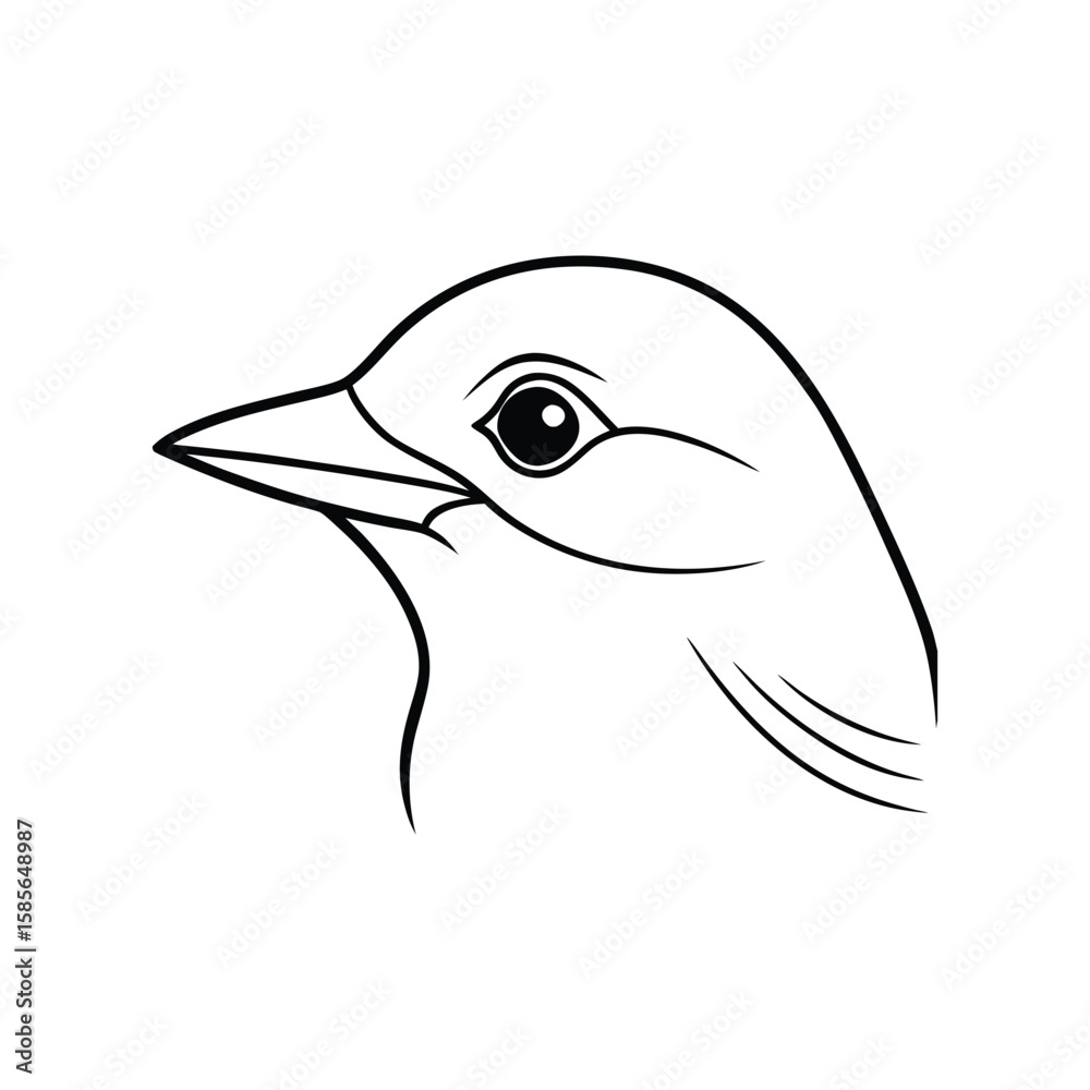 Fototapeta premium a flycatcher bird head line art silhouette vector illustration on white background