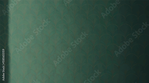 Deep teal green art deco fan pattern wallpaper with gold accents vector