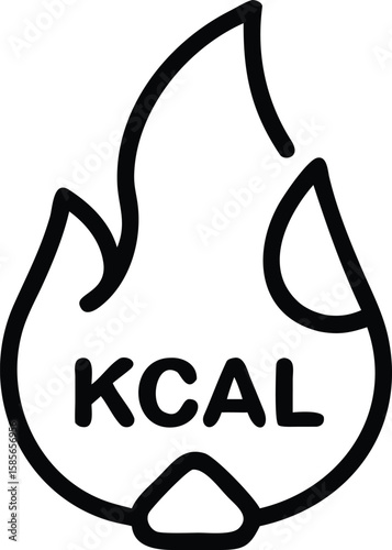 Kilocalorie symbol in flame shape, bold line art style for nutrition concepts