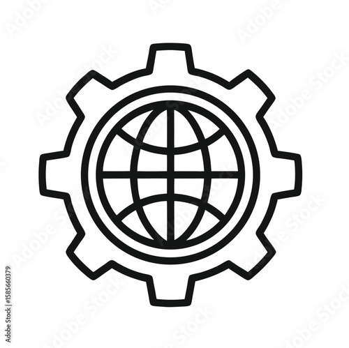 Global gear icon representing international industry and technology