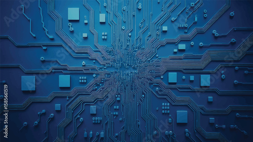 Intricate blue circuit board pathways and components technology electronic computer