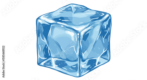 Illustration of a Cubical Ice Block Depicting Transparency and Light Refraction Effects