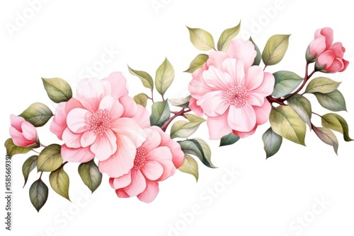 Camellia flowers watercolor border blossom pattern nature.