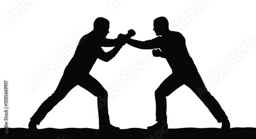 Two Men Boxing in Silhouette Depicting a Dynamic Confrontation and Physical Combat