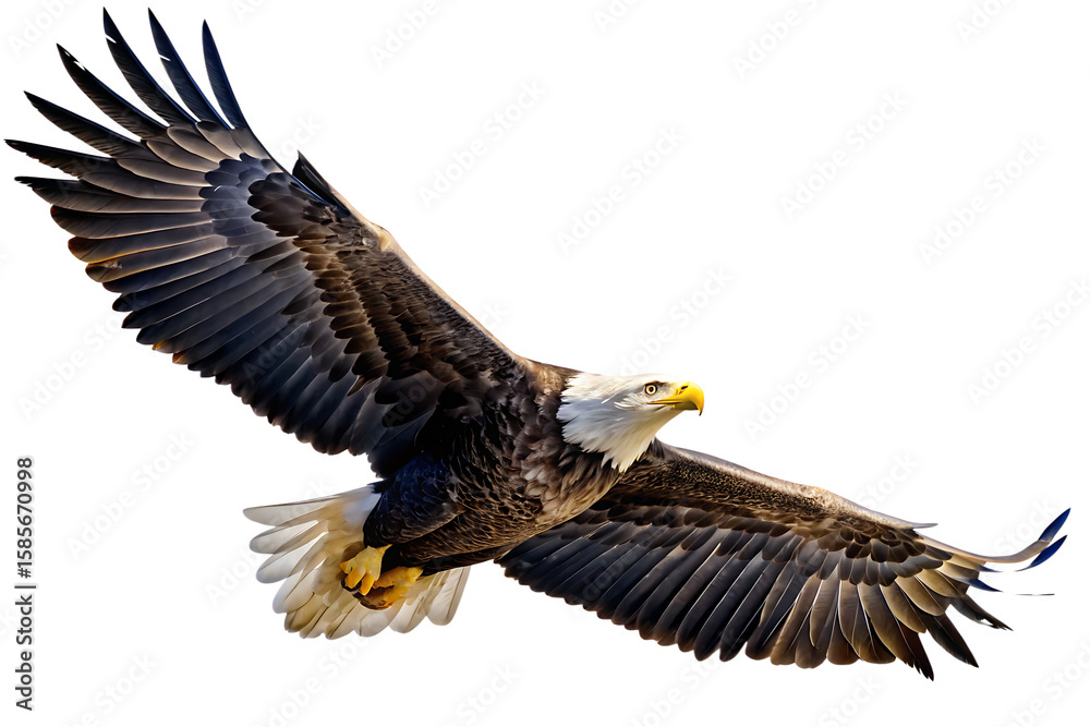 Fototapeta premium Bald eagle soaring spread wings isolated on a transparent background