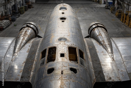 Overhead view of a vintage aircraft fuselage