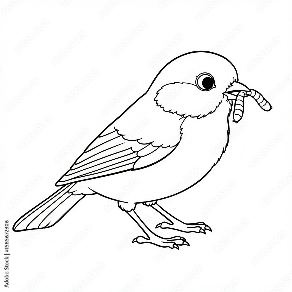 Fototapeta premium bird with worm sketch 