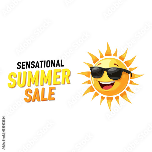 Sensational Summer Sale with Smiling Sun in Sunglasses Graphic