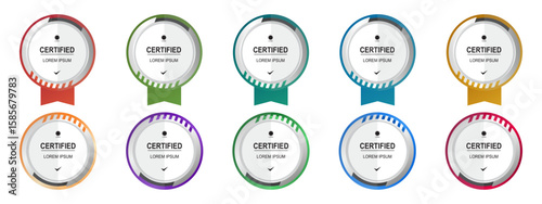 Set certificate badge circle or rounded modern template vector editable	
