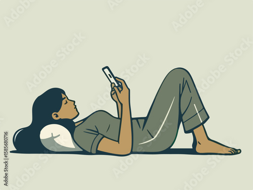 illustration of person lying down while playing phone