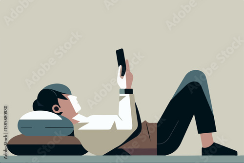 illustration of person lying down while playing phone