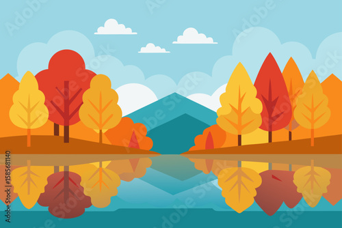autumn foliage by the lake  mirrored perfectly 