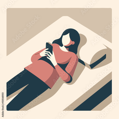 illustration of person lying down while playing phone
