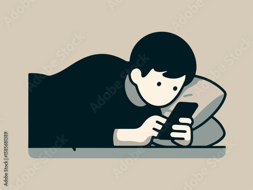 illustration of person lying down while playing phone