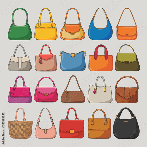 Collection of colorful and stylish handbags for women in various designs