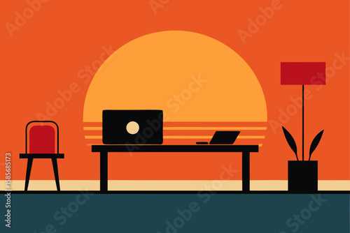 designer sunset lounge with workstation beside 