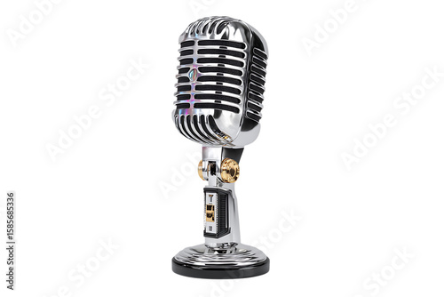 Vintage style microphone on a stand.  Perfect for podcast, music, or radio themes.