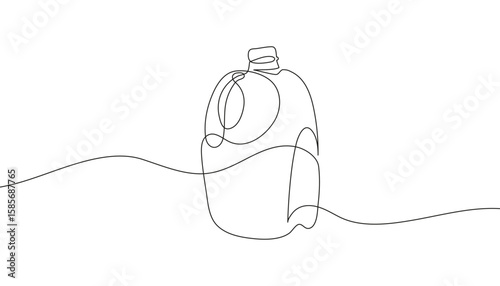 Continuous one line drawing of plastic milk container or gallon. Minimalist hand-drawn design of milk bottle. Dairy packaging icon. Vector illustration. Editable stroke.
