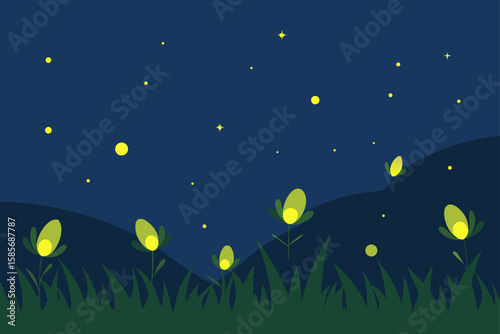 fireflies dancing over a night meadow  .svg