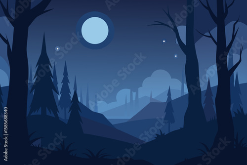 foggy forest illuminated by moonlight  .svg