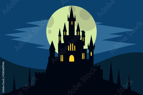 gothic castle lit under the moon  .svg