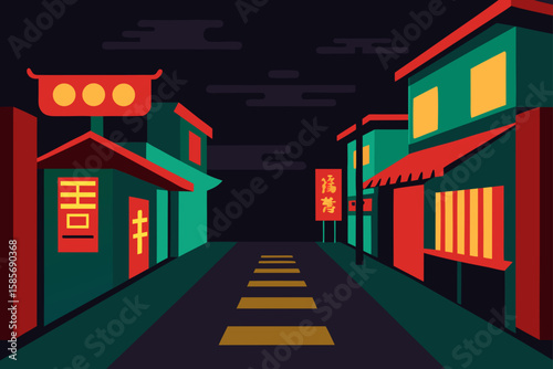 japanese street at night with signs 