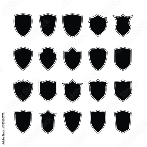 Protection shield vector set. Simple black color design blank templates